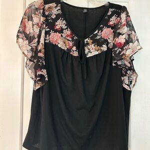 SHEIN Black Blouse with Floral Print